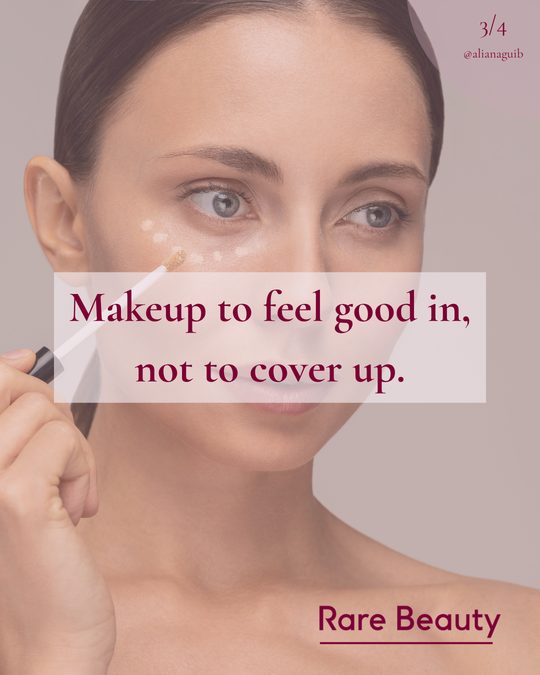 Slide 3: model applying makeup, Makeup to feel good in, not to cover up